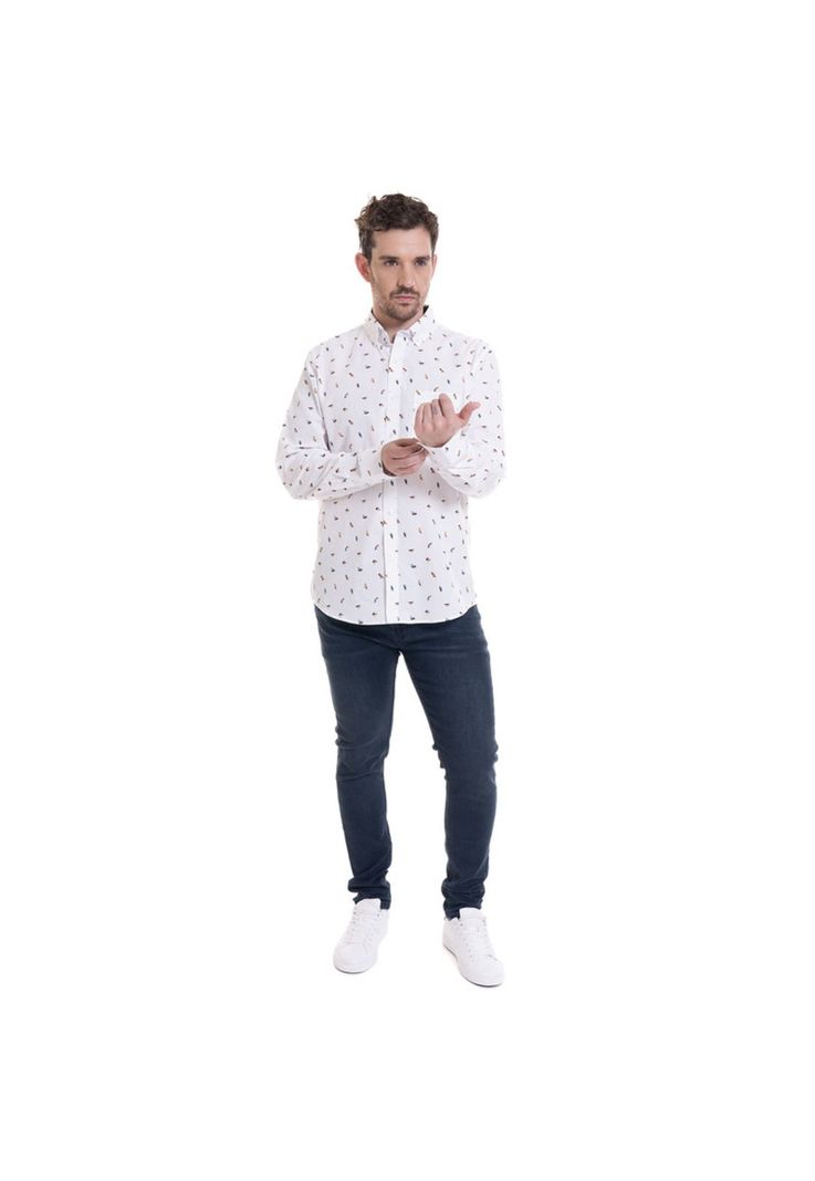 Camisa Estampada Microprint Blanco-2