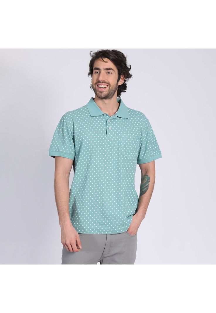 Polera Manga Corta Piqué Estampada Azul-1