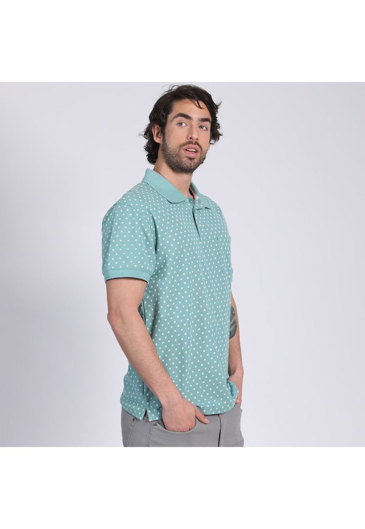 Polera Manga Corta Piqué Estampada Azul-2