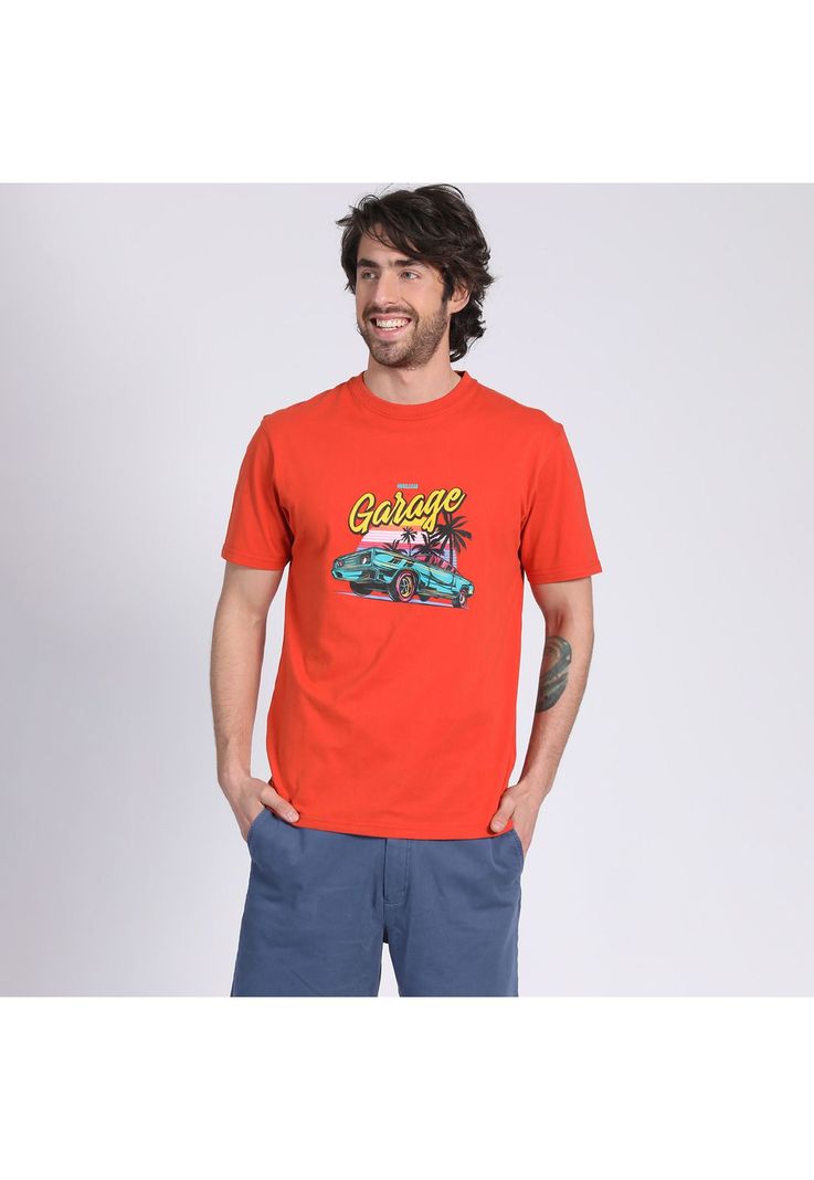 Polera Manga Corta Jersey Estampada Cuello Redondo Rojo-1