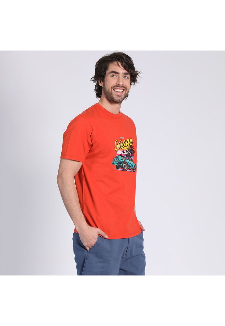 Polera Manga Corta Jersey Estampada Cuello Redondo Rojo-2