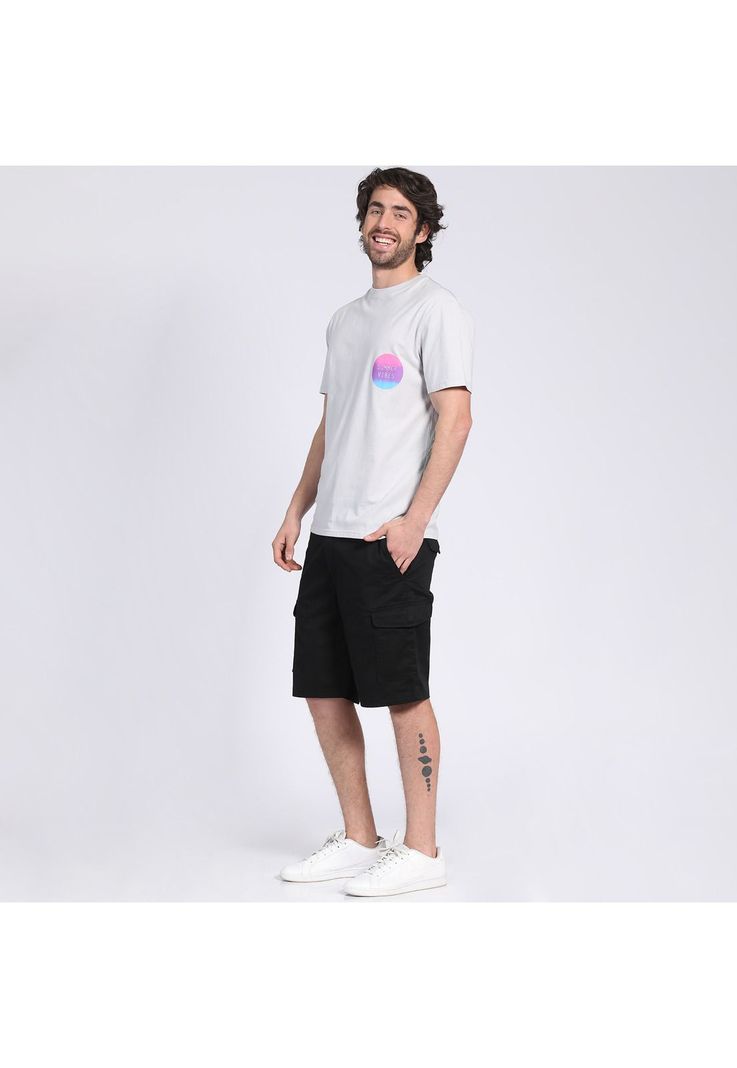 Polera Manga Corta Jersey Estampada Cuello Redondo Gris-0