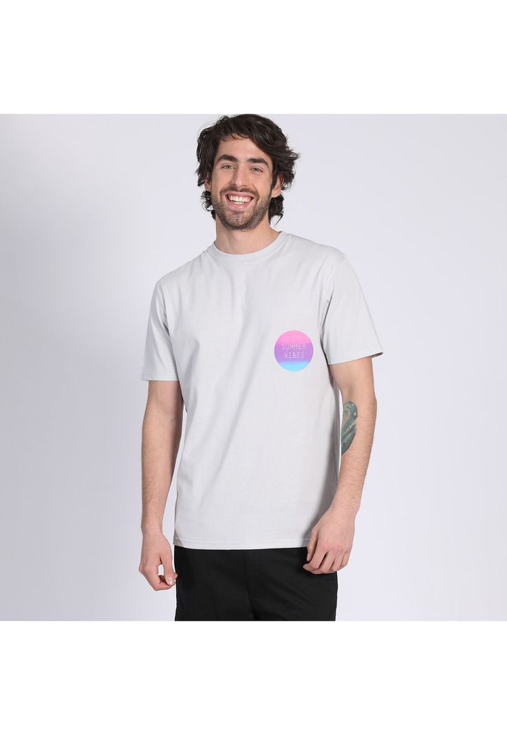 Polera Manga Corta Jersey Estampada Cuello Redondo Gris-1