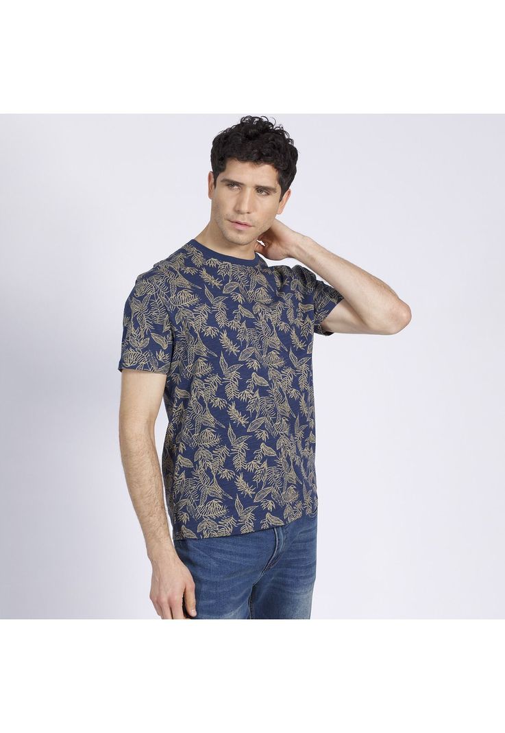 Polera Manga Corta Slub Estampada Azul-2