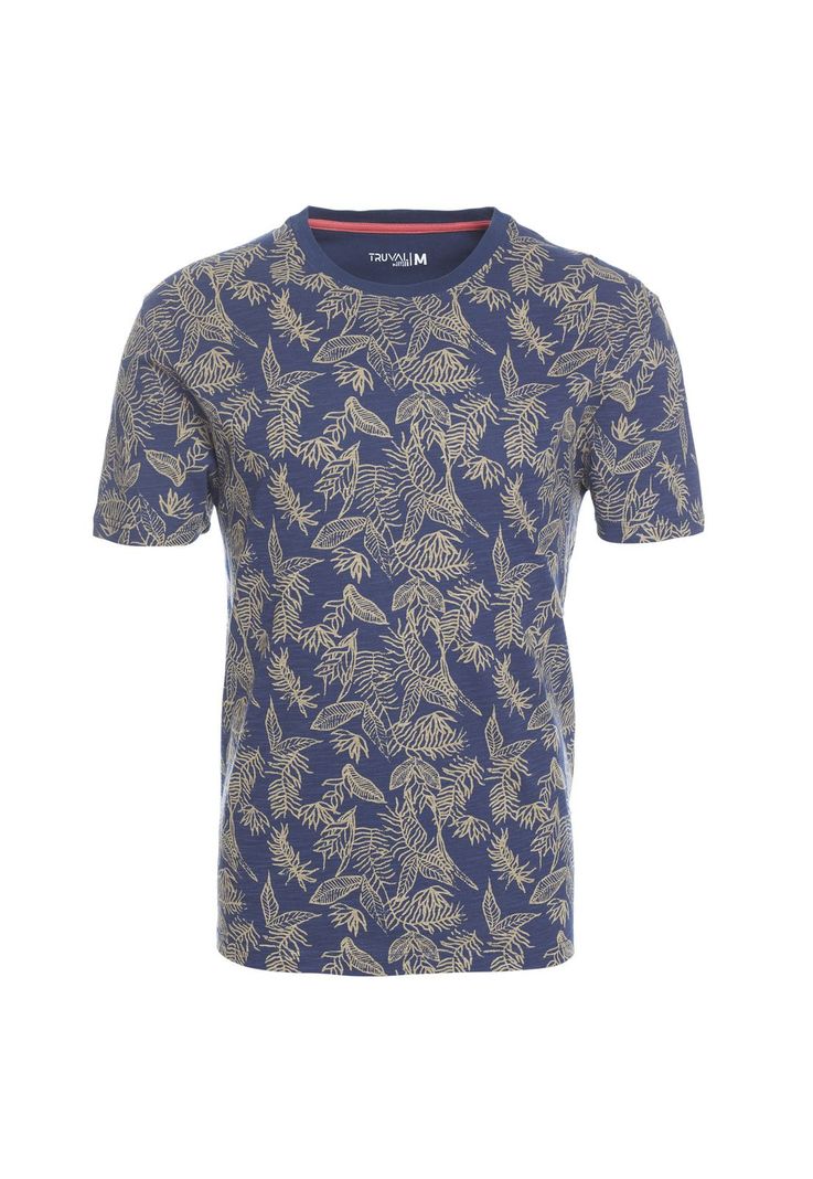 Polera Manga Corta Slub Estampada Azul-3