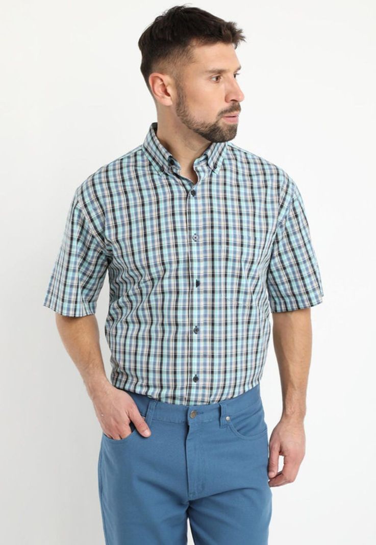 Camisa Fantasia Premium Manga Corta Boton Cuello Azul Marino-1