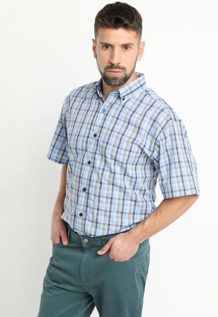 Camisa Fantasia Premium Manga Corta Boton Cuello Azul-0