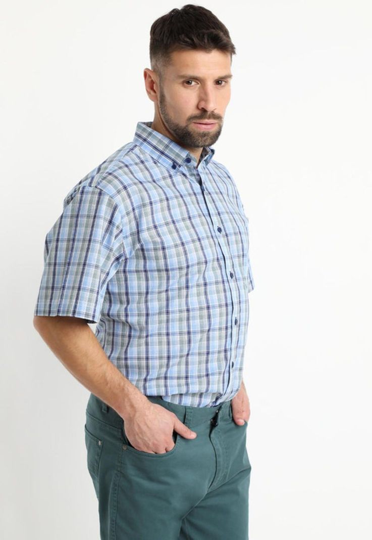 Camisa Fantasia Premium Manga Corta Boton Cuello Azul-1