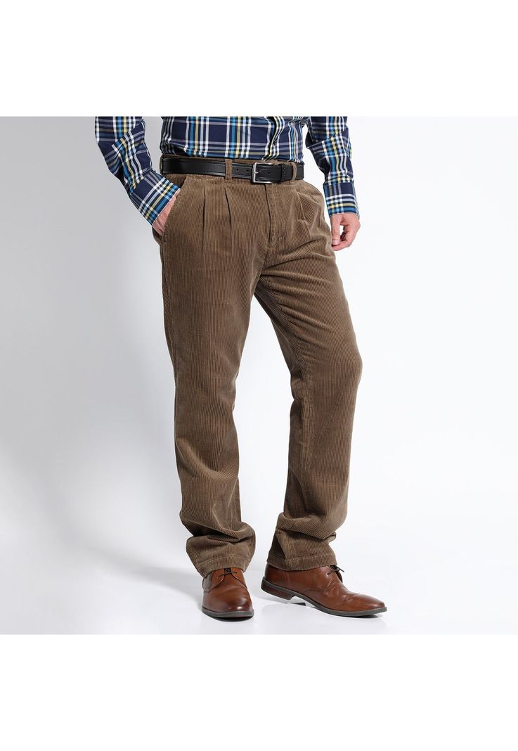 Pantalón Cotelé Con Pinzas Beige Oscuro-0