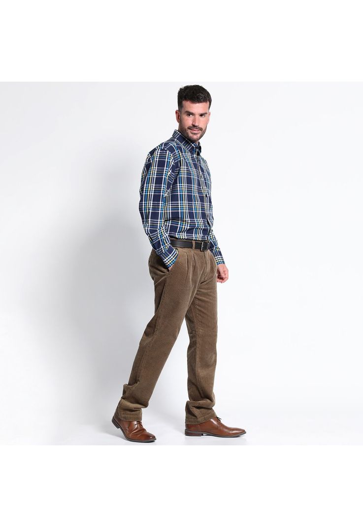 Pantalón Cotelé Con Pinzas Beige Oscuro-2