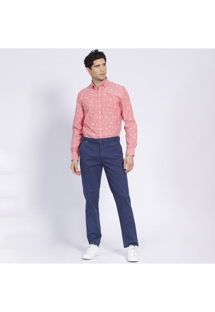 Pantalón Hombre Frente Plano Slim Fit Spandex Azul-0