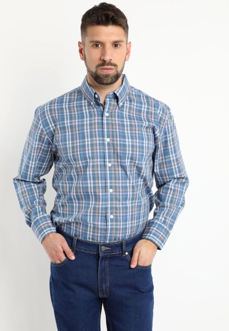 Camisa Fantasia Premium Manga Larga Boton Cuello Celeste-0