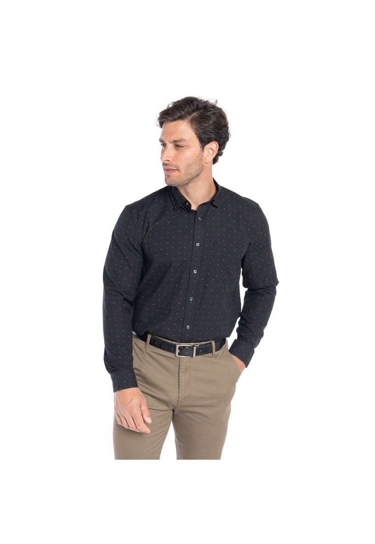 Camisa Manga Larga Estampada Hombre