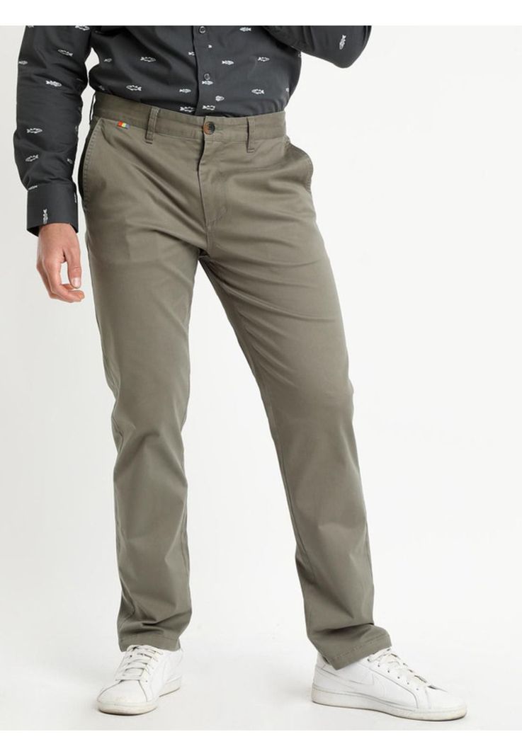 Pantalón Frente Plano Slim Fit Khaki Oscuro-1