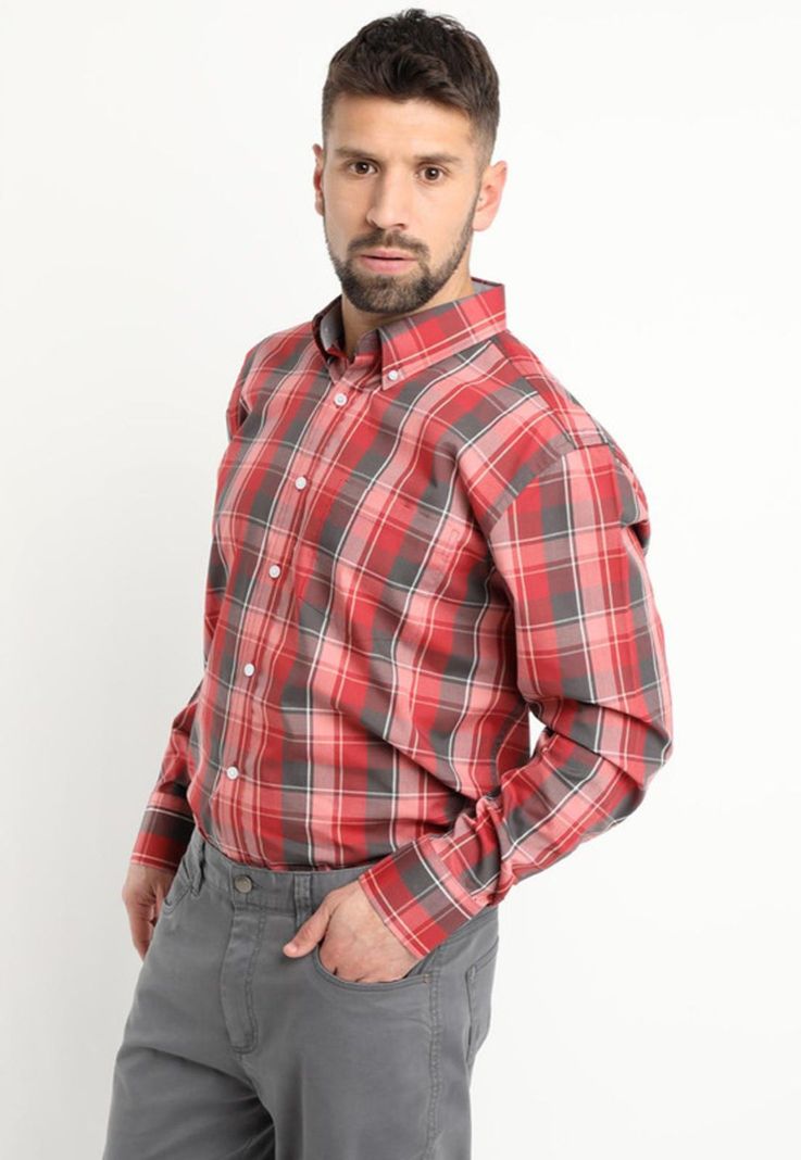 Camisa Fantasia Premium Manga Larga Boton Cuello Rojo-1