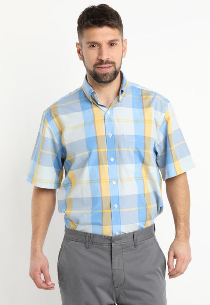 Camisa Fantasia Clasica Manga Corta Boton Cuello Mostaza-0
