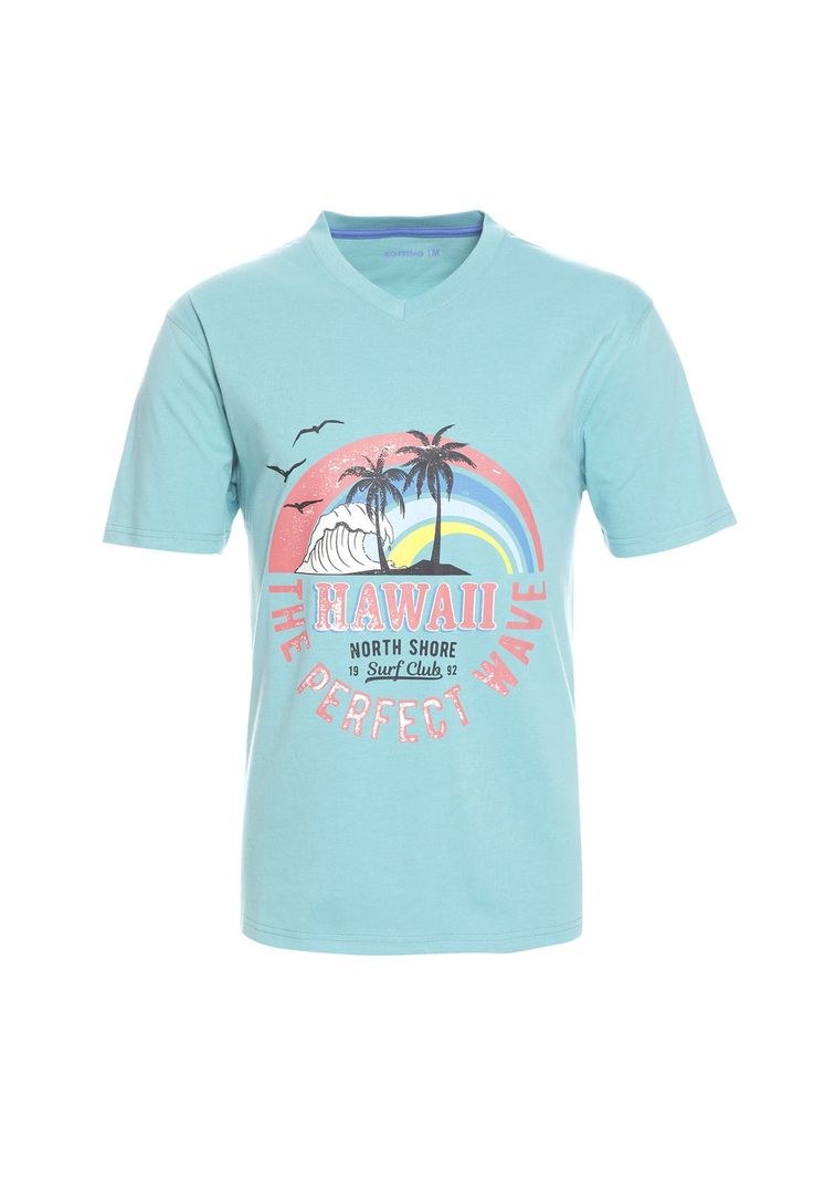 Polera Manga Corta Jersey Estampada Cuello V Turquesa-0