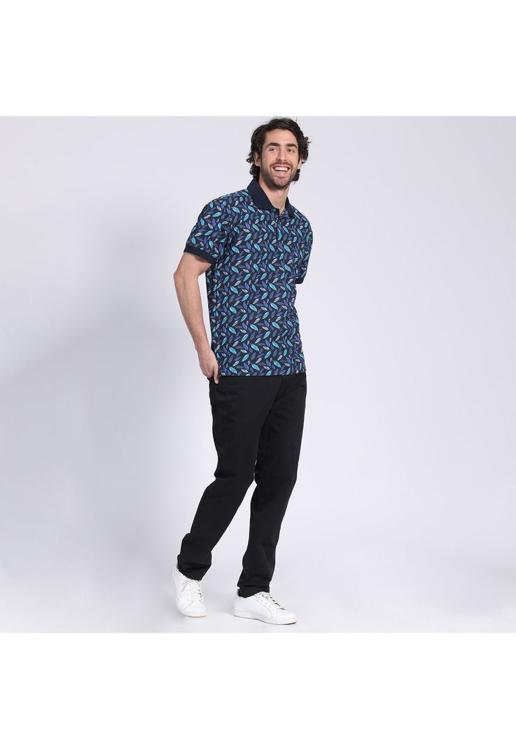 Polera Manga Corta Piqué Estampada Azul-0