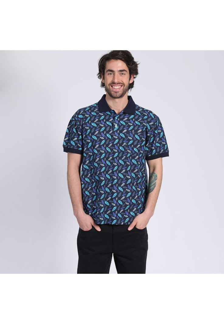 Polera Manga Corta Piqué Estampada Azul-1
