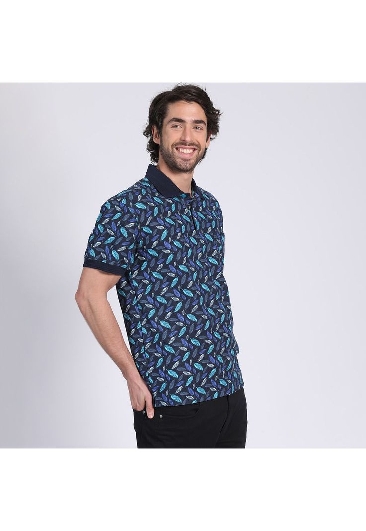 Polera Manga Corta Piqué Estampada Azul-2