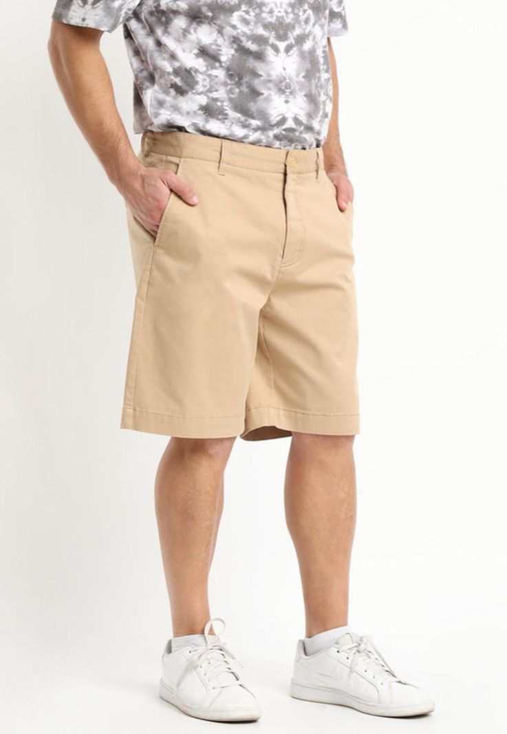 Bermuda Gabardina Frente Plano Beige-0