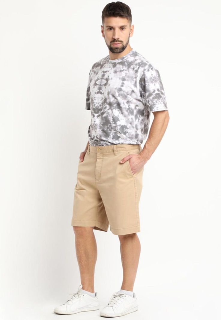 Bermuda Gabardina Frente Plano Beige-2