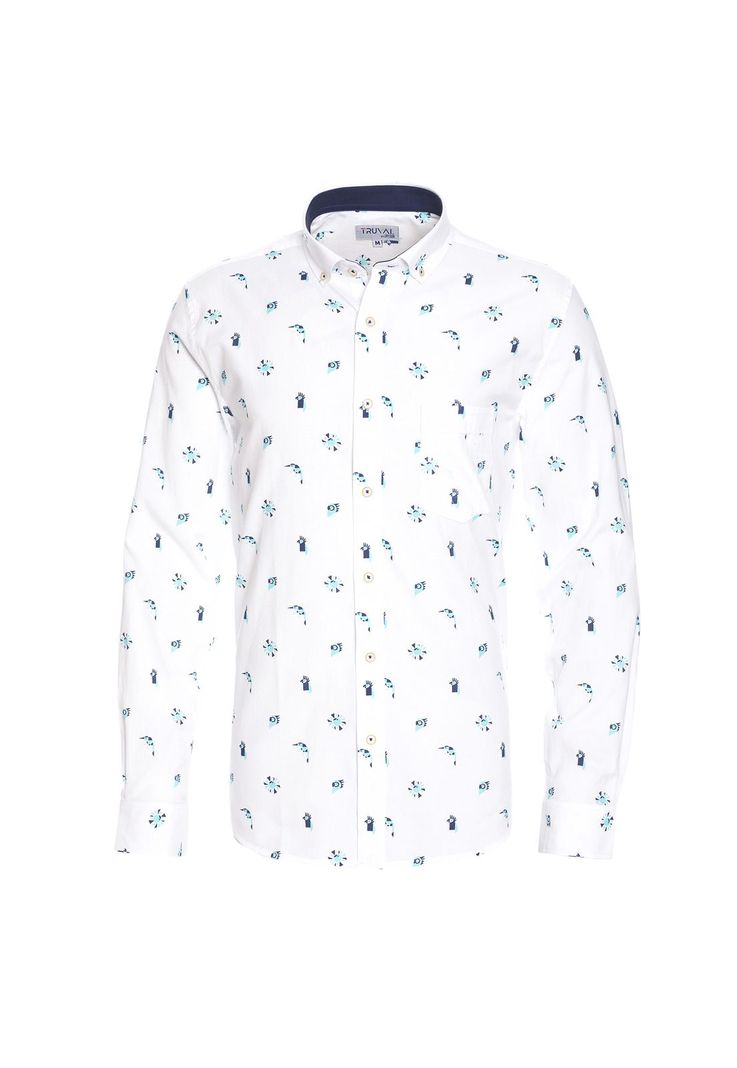 Camisa Manga Larga Oxford Estampada Slim Fit Botón Cuello Azul-3