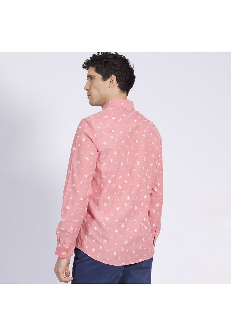 Camisa Manga Larga Oxford Estampada Slim Fit Botón Cuello Coral-2