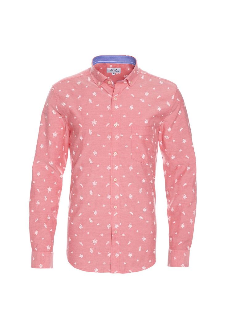 Camisa Manga Larga Oxford Estampada Slim Fit Botón Cuello Coral-3