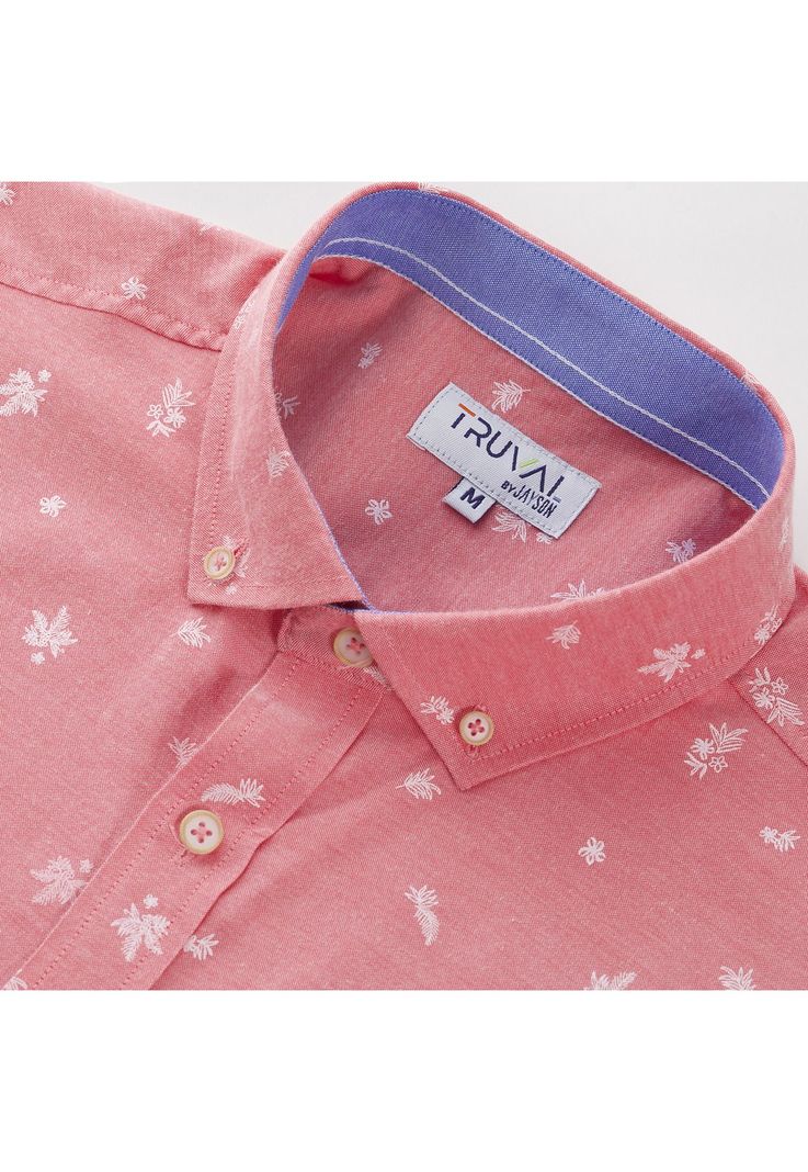 Camisa Manga Larga Oxford Estampada Slim Fit Botón Cuello Coral-4