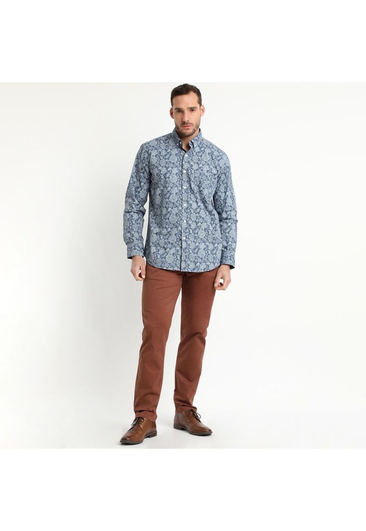 Camisa Trevira Estampada Celeste