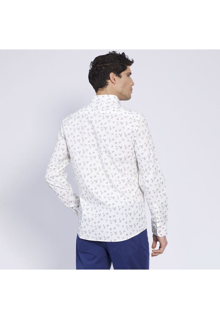 Camisa Manga Larga Oxford Estampada Slim Fit Botón Cuello Blanca-2