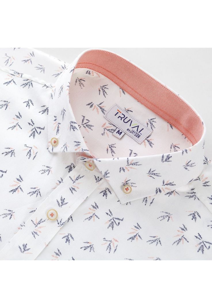 Camisa Manga Larga Oxford Estampada Slim Fit Botón Cuello Blanca-3