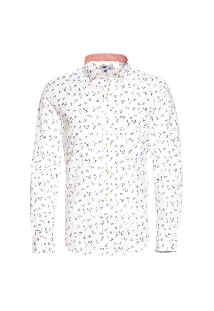 Camisa Manga Larga Oxford Estampada Slim Fit Botón Cuello Blanca-4