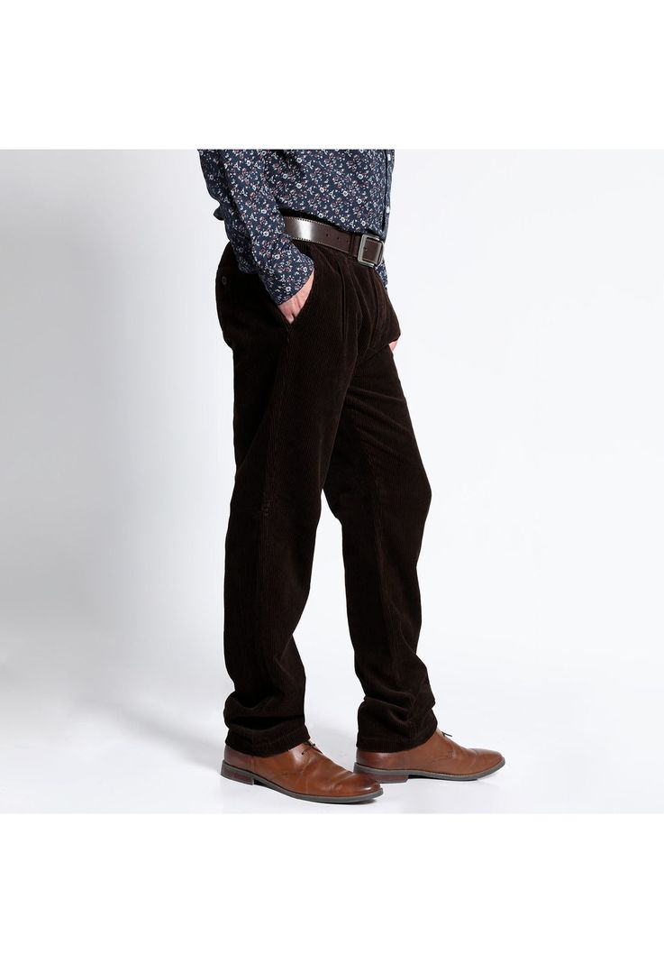 Pantalón Cotelé Con Pinzas Café Oscuro-0