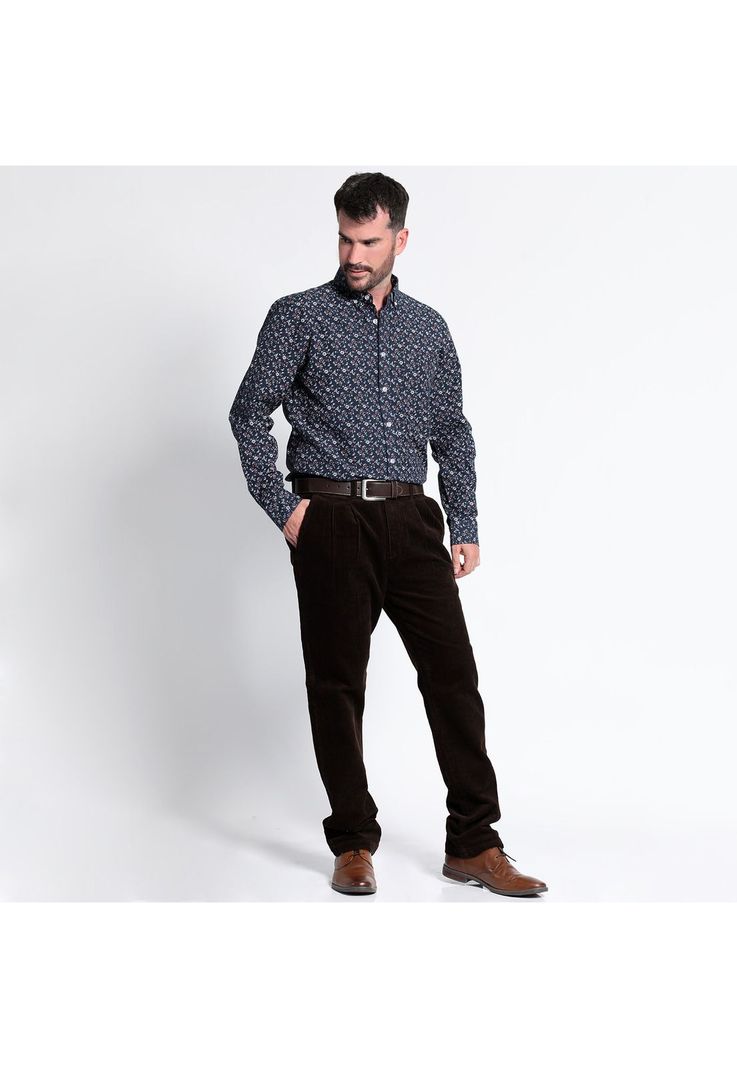 Pantalón Cotelé Con Pinzas Café Oscuro-2