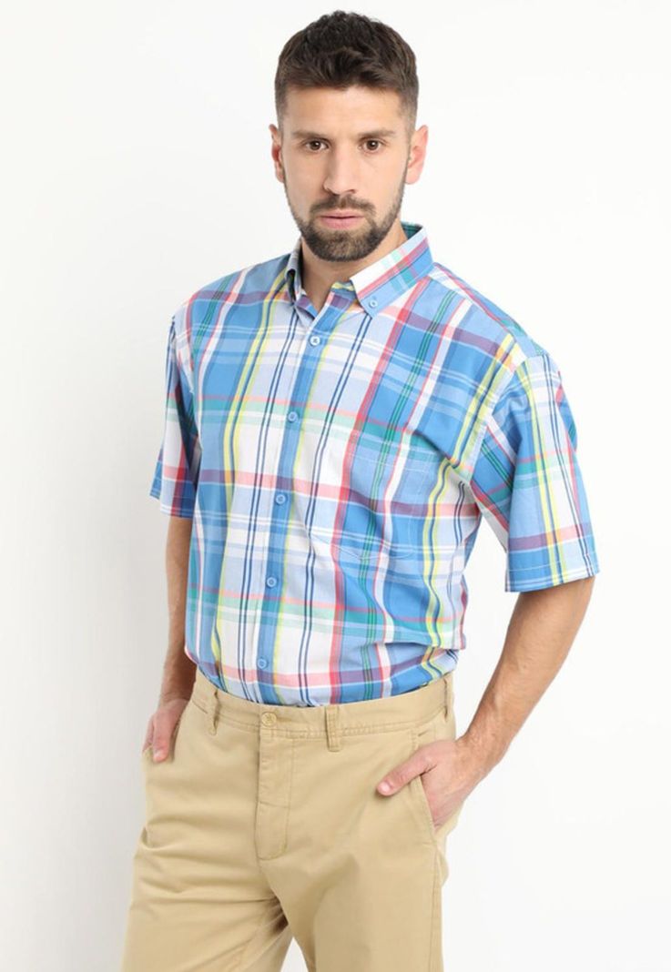 Camisa Fantasia Premium Manga Corta Boton Cuello Celeste-0