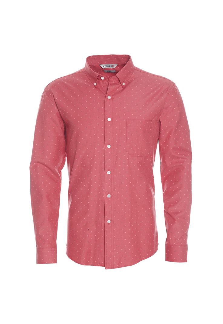 Camisa Manga Larga Fantasía Estampada Slim Fit Botón Cuello Coral-0