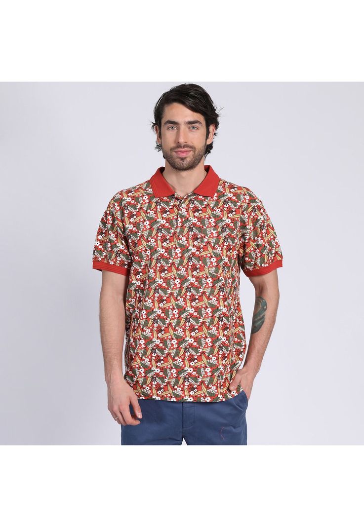 Polera Manga Corta Piqué Estampada Naranja oscuro-1