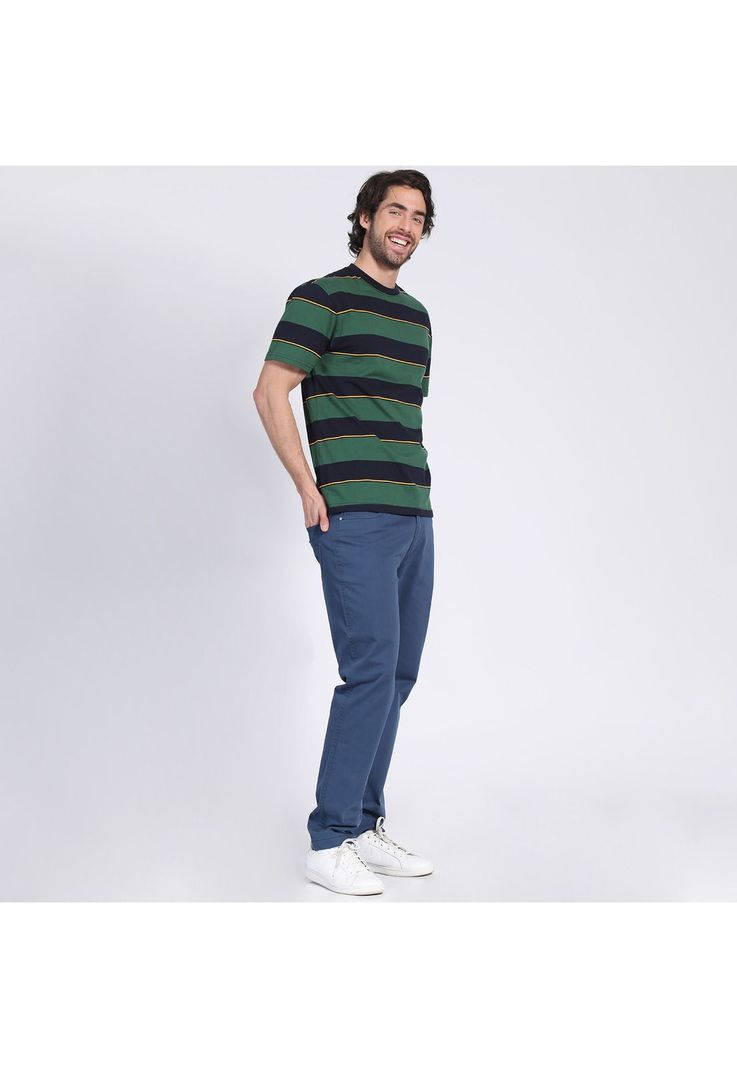 Polera Manga Corta Jersey Listada Cuello Redondo Verde oscuro-0