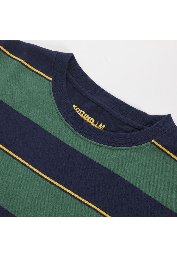 Polera Manga Corta Jersey Listada Cuello Redondo Verde oscuro-3