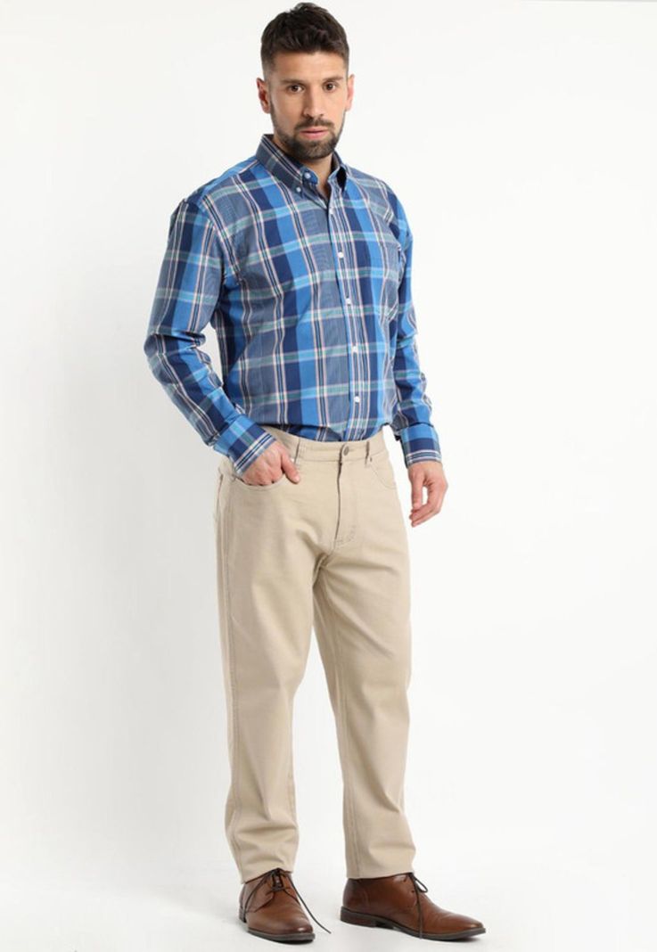 Camisa Fantasia Premium Manga Larga Boton Cuello Azul-2