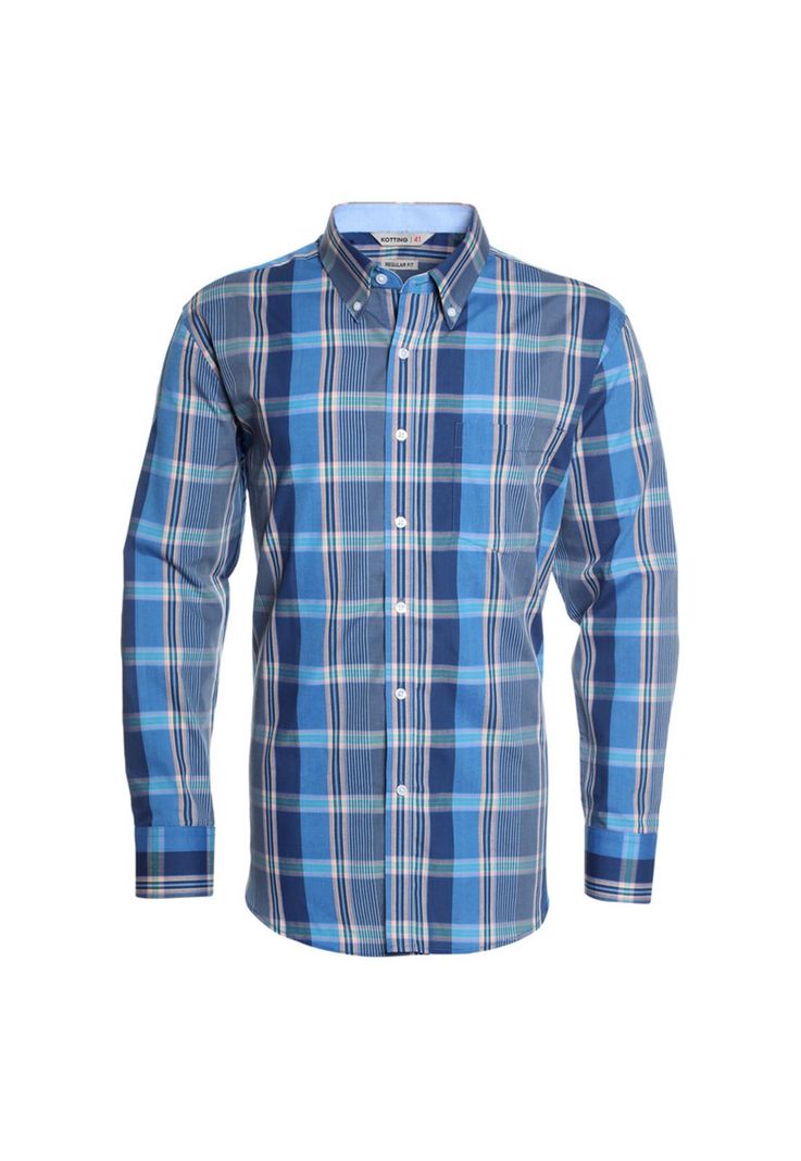 Camisa Fantasia Premium Manga Larga Boton Cuello Azul-3