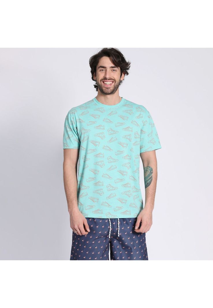 Polera Manga Corta Jersey Print Azul-1