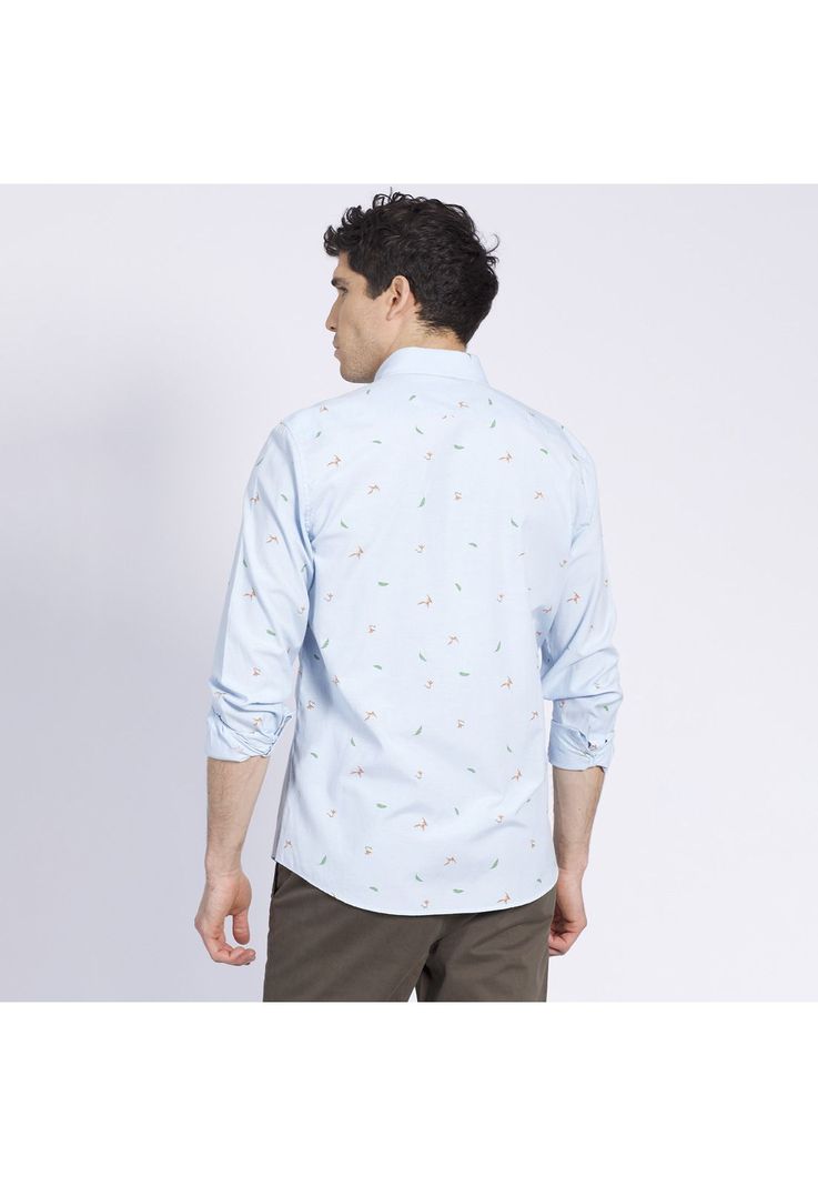 Camisa Manga Larga Oxford Estampada Slim Fit Botón Cuello Celeste-2