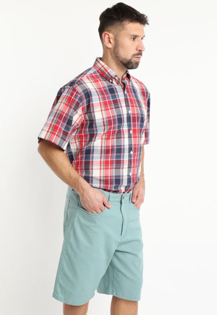 Camisa Fantasia Clasica Manga Corta Boton Cuello Azul Marino-1