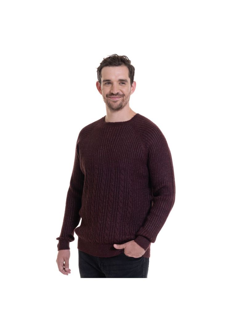Sweater Cuello Redondo Textura Rojo Oscuro-0