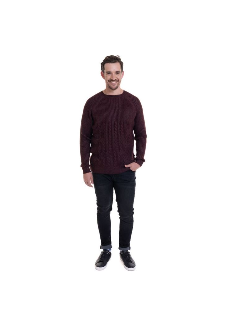 Sweater Cuello Redondo Textura Rojo Oscuro-2