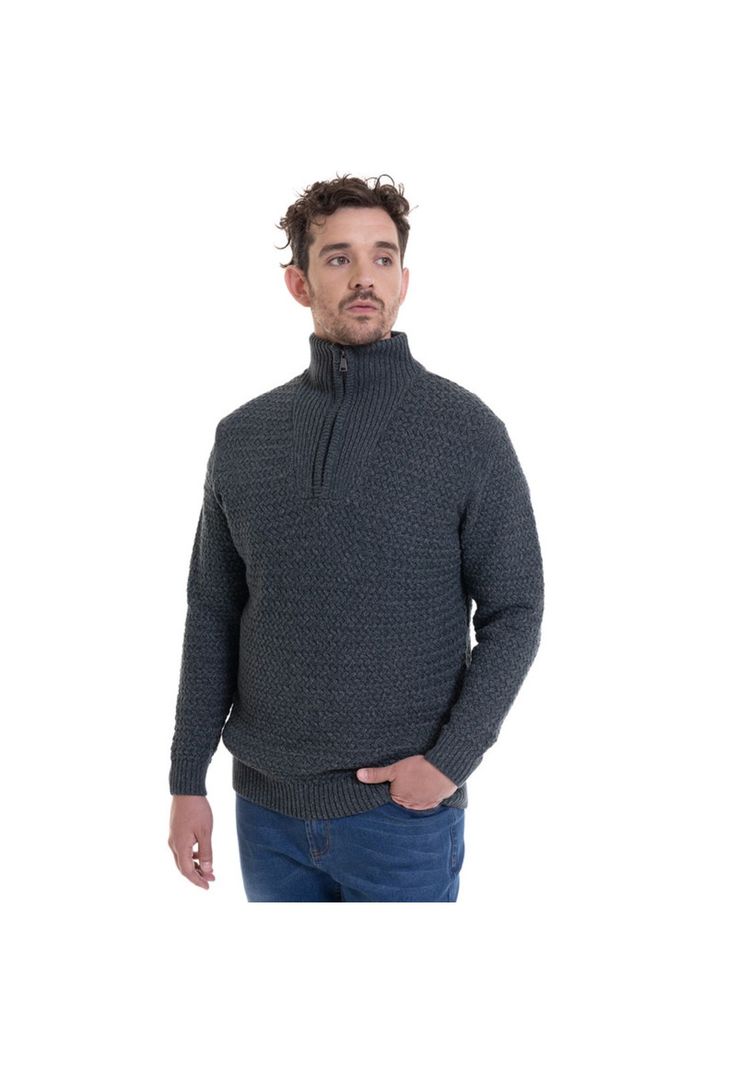Sweater Medio Cierre Verde Melange-0