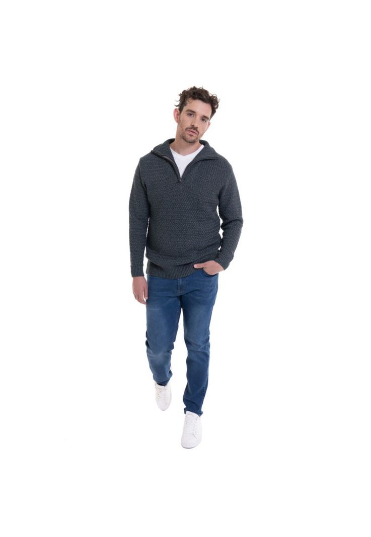 Sweater Medio Cierre Verde Melange-2